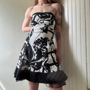 Vintage Speechless Y2K Strapless Black White Floral Dress 3